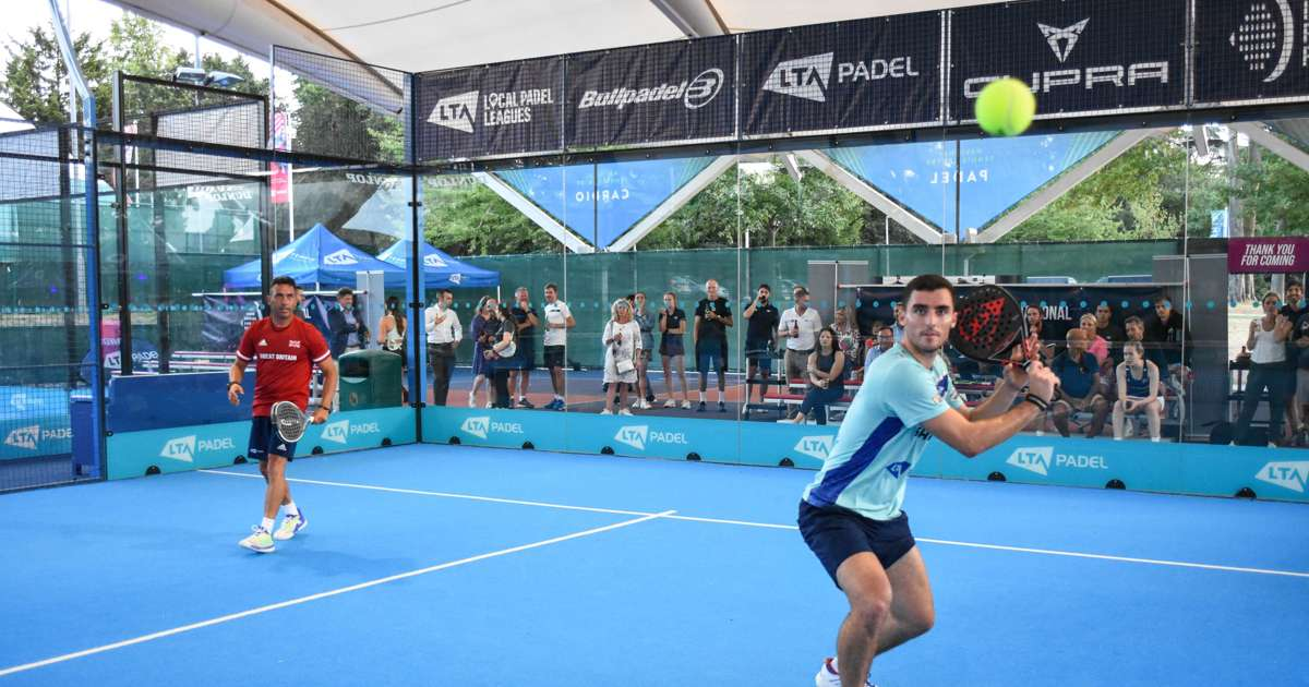 LTA Padel branded court with players in action during a match