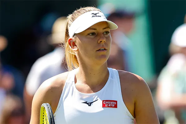 Tennis player with chest sponsor patch